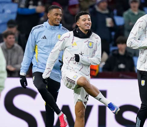 Birmingham, England, 29th January 2026. Jadon Sancho of Aston Villa warm up before the Aston Villa vs FC Salzburg UEFA Europa League match at Villa Park, Birmingham. Picture credit should read: Andrew Yates Sportimage EDITORIAL USE ONLY. No use with unauthorised audio, video, data, fixture lists, club league logos or live services. Online in-match use limited to 120 images, no video emulation. No use in betting, games or single club league player publications. SPI_008_AY_Villa_Salzburg SPI-4490-0014