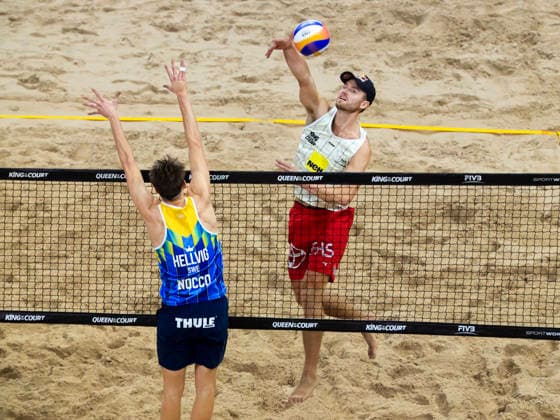 STOCKHOLM, SWEDEN 20260129 Swedens Jonatan Hellvig with Norways Christian Sorum during the final of the Stockholm Beach 2026 beach volleyball competition, an official event of the international Queen King of the Court series, at Avicii Arena in Stockholm STOCKHOLM SWEDEN x60160x  Copyright: xStefanxJerrevang TTx STOCKHOLM BEACH 2026