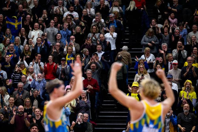 260129 Swedens David Ahman and Jonatan Hellvig cheer during Stockholm Beach 2026 on January 29, 2026 in Stockholm  Copyright: EMMAxWALLSKOG BB260129EW030