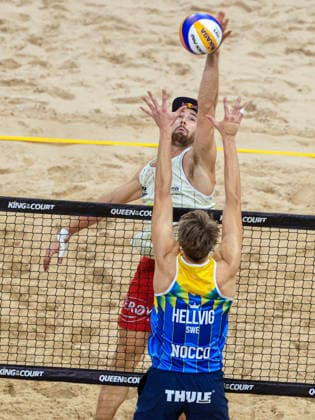 STOCKHOLM, SWEDEN 20260129 Swedens Jonatan Hellvig with Norways Christian Sorum during the final of the Stockholm Beach 2026 beach volleyball competition, an official event of the international Queen King of the Court series, at Avicii Arena in Stockholm STOCKHOLM SWEDEN x60160x  Copyright: xStefanxJerrevang TTx STOCKHOLM BEACH 2026