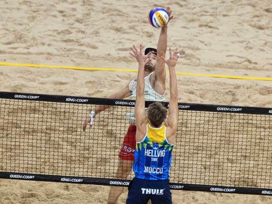 STOCKHOLM, SWEDEN 20260129 Swedens Jonatan Hellvig with Norways Christian Sorum during the final of the Stockholm Beach 2026 beach volleyball competition, an official event of the international Queen King of the Court series, at Avicii Arena in Stockholm STOCKHOLM SWEDEN x60160x  Copyright: xStefanxJerrevang TTx STOCKHOLM BEACH 2026