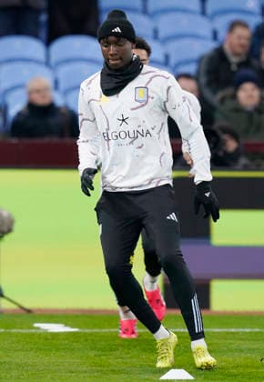 Birmingham, England, 29th January 2026. Lamare Bogarde of Aston Villa warm up before the Aston Villa vs FC Salzburg UEFA Europa League match at Villa Park, Birmingham. Picture credit should read: Andrew Yates Sportimage EDITORIAL USE ONLY. No use with unauthorised audio, video, data, fixture lists, club league logos or live services. Online in-match use limited to 120 images, no video emulation. No use in betting, games or single club league player publications. SPI_016_AY_Villa_Salzburg SPI-4490-0016