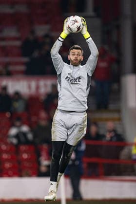 29th January 2026; The City Ground, Nottingham, England; UEFA Europa League Football, Nottingham Forest versus Ferencvarosi; Angus Gunn of Nottingham Forest during the pre-match warm-up  GodfreyxPitt Content restricted for UK based newspaper