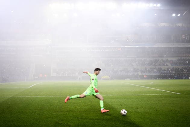 260129 Goalkeeper Melker Ellborg of Malmö FF during the UEFA Europa League football match between KRC Genk and Malmö FF on January 29, 2026 in Genk Photo Simon Hastegard BILDBYRAN kod SH SH0684 fotboll football soccer fotball uefa europa league europa league krc genk malmö ff bbeng  Copyright: SIMONxHASTEGARD BB260129SH028