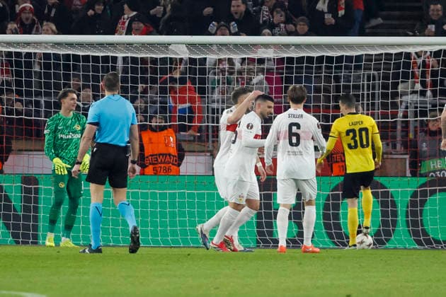 Goal celebration VfB Stuttgart at 1 0 by Deniz Undav VfB Stuttgart, 26 , Germany, Soccer, UEFA Europa League, Matchday 8, 2025 2026, VfB Stuttgart vs Young Boys Bern, 29 01 2026, Stuttgart MHP Arena Germany Copyright: xGrantxHubbsx