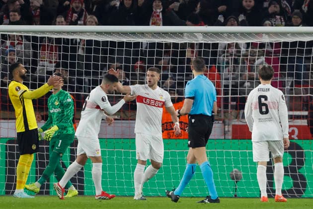 Goal celebration VfB Stuttgart at 1 0 by Deniz Undav VfB Stuttgart, 26 , Germany, Soccer, UEFA Europa League, Matchday 8, 2025 2026, VfB Stuttgart vs Young Boys Bern, 29 01 2026, Stuttgart MHP Arena Germany Copyright: xGrantxHubbsx
