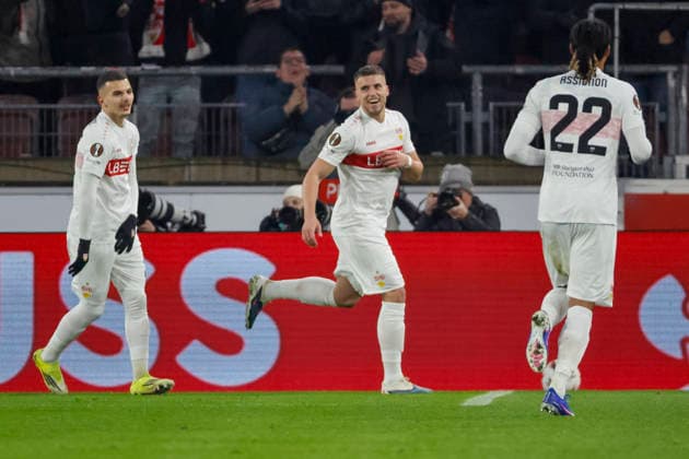 Goal celebration VfB Stuttgart at 2 0 by Ermedin Demirovic VfB Stuttgart, 09 , Germany, Soccer, UEFA Europa League, Matchday 8, 2025 2026, VfB Stuttgart vs Young Boys Bern, 29 01 2026, Stuttgart MHP Arena Germany Copyright: xGrantxHubbsx
