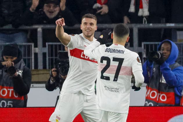 Goal celebration VfB Stuttgart at 2 0 by Ermedin Demirovic VfB Stuttgart, 09 , Germany, Soccer, UEFA Europa League, Matchday 8, 2025 2026, VfB Stuttgart vs Young Boys Bern, 29 01 2026, Stuttgart MHP Arena Germany Copyright: xGrantxHubbsx