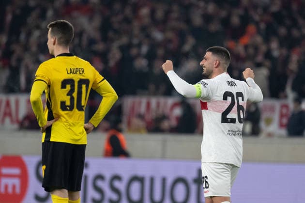 Goal for 1 0 by Deniz Undav VfB Stuttgart 26 , Cheers, Goal celebration li Sandro Lauper BSC Young Boys Bern, 30 GER, VfB Stuttgart vs BSC Young Boys Bern, Football, UEFA Europa League, Men, Matchday 8, Season 2025 2026, 29 01 2026, GER, VfB Stuttgart vs BSC Young Boys Bern, Football, UEFA Europa League, Men, Matchday 8, Season 2025 2026, 29 01 2026 Stuttgart Copyright: xEibner-Pressefoto WolfgangxFrankx EP_WFK