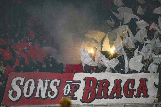 2026-01-29 - Europa League match DEVENTER, NETHERLANDS - JANUARY 29: fans of Braga supporting their team during the Europa League match at the De Adelaarshorst on January 29, 2026 in Deventer, Netherlands Deventer De Adelaarshorst Netherlands Content not available for redistribution in The Netherlands directly or indirectly through any third parties. Copyright: xDennisxBresserx