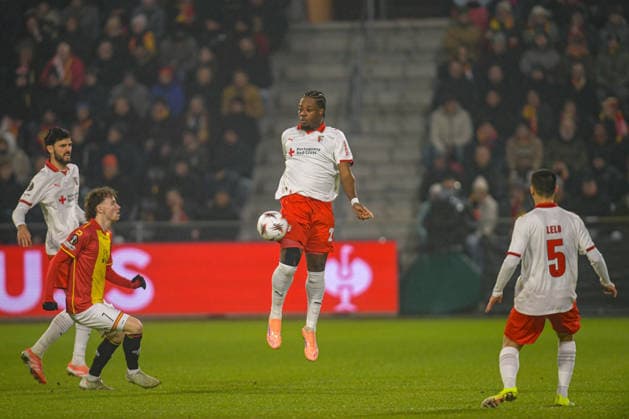 2026-01-29 - Europa League match DEVENTER, NETHERLANDS - JANUARY 29: Victor Gomez of SC Braga heads the ball with Leonardo Lelo of SC Braga during the Europa League match at the De Adelaarshorst on January 29, 2026 in Deventer, Netherlands Deventer De Adelaarshorst Netherlands Content not available for redistribution in The Netherlands directly or indirectly through any third parties. Copyright: xDennisxBresserx