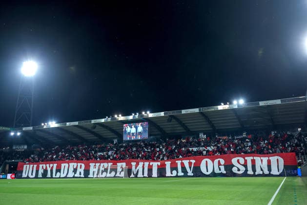 29 01 2026, Football, UEFA Europa League, Matchday 8, FC Midtjylland GNK Dinamo Zagreb, MCH Arena in Herning, Denmark Pre-match choreography Choreo Choreography Fans Spectators Grandstand Banner Regulations prohibit any use of photographs as image sequences and or quasi video Denmark