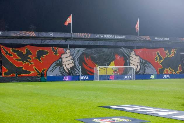 banner of supporters of Go Ahead Eagles Go Ahead Eagles v SC Braga, UEFA Europa League 2025 26 League Phase MD8, Go Ahead Eagles v SC Braga, Stadion De Adelaarshorst, January 29, 2026, Deventer, Netherlands.