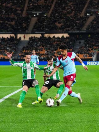 Fußball, EuroLeague, Real Betis Sevilla - Feyenoord Rotterdam #2 UEFA Europa League: Real Betis v Feyenoord Sevilla - Antony of Real Betis, Abde Ezzalzouli of Real Betis, Goncalo Borges of Feyenoord during the eighth match of the UEFA Europa League 2025 2026. The match is set between Real Betis Balompie and Feyenoord at Estadio La Cartuja on 29 January 2026 in Sevilla, Spain. Copyright: xYannickxVerhoevenx