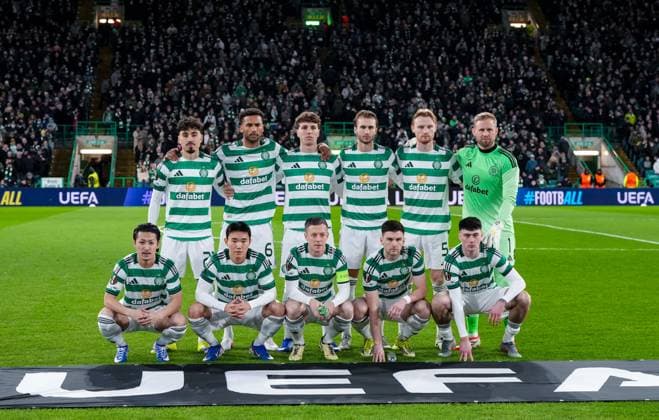 Celtic starting eleven players group before kick off. Celtic v Utrecht, UEFA Europa League, Group Stage, Football, Celtic Park, Glasgow, UK - 29 Jan 2026Glasgow Celtic Park United Kingdom EDITORIAL USE ONLY No use with unauthorised audio, video, data, fixture lists, club league logos or live services. Online in-match use limited to 120 images, no video emulation. No use in betting, games or single club league player publications. Copyright: xStuartxWallace Shutterstockx 16445870j