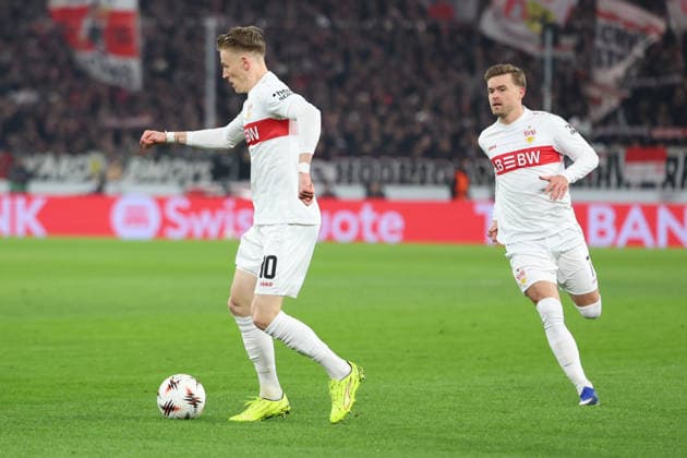 29 01 2026, xrekx, Football UEFA Europa League, VfB Stuttgart Young Boys Bern v l Chris Führich Fuehrich VfB Stuttgart Maximilian Mittelstädt Mittelstaedt VfB Stuttgart DFL DFB REGULATIONS PROHIBIT ANY USE OF PHOTOGRAPHS as IMAGE SEQUENCES and or QUASI VIDEO Stuttgart