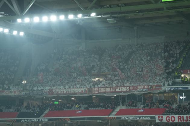 Fans and Ultras in the guest block , France, Football, UEFA Europa League, Matchday 8, League phase, 2025 2026, OSC Lille vs SC Freiburg, 29 01 2026, Stade Pierre Mauroy, Lille, France Lille Stade Pierre Mauroy DÃ partements Nord, Hauts de Fra France Copyright: xArnexAmbergx