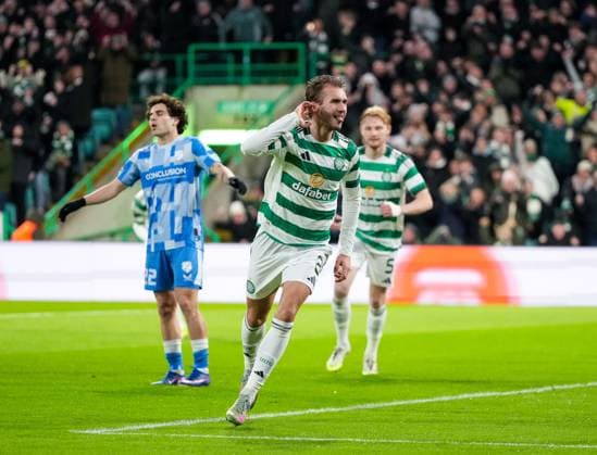Benjamin Nygren of Celtic celebrates scoring to give Celtic a 1-0 lead. Celtic v Utrecht, UEFA Europa League, Group Stage, Football, Celtic Park, Glasgow, UK - 29 Jan 2026Glasgow Celtic Park United Kingdom EDITORIAL USE ONLY No use with unauthorised audio, video, data, fixture lists, club league logos or live services. Online in-match use limited to 120 images, no video emulation. No use in betting, games or single club league player publications. Copyright: xStuartxWallace Shutterstockx 16445870o