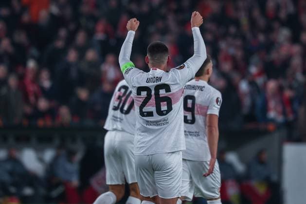 Deniz Undav 26 VfB Stuttgart cheers after the 1 0, VfB Stuttgart vs BSC Young Boys Bern, Football, Men, UEFA Europa League, Season 2025 2026, Matchday 8, 29 01 2026 DFB regulations prohibit any use of photographs as image sequences and or quasi video Stuttgart Baden Wuerttemberg Germany Copyright: xkolbert-press MartinxAgüerax