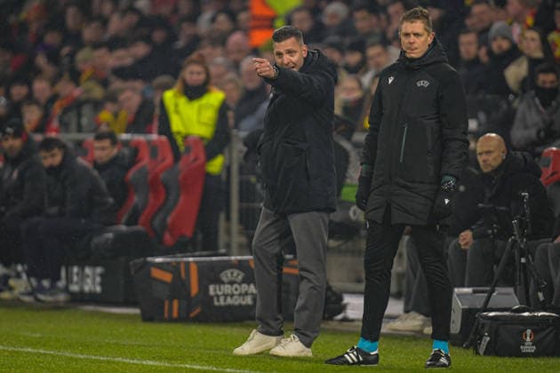 2026-01-29 - Europa League match DEVENTER, NETHERLANDS - JANUARY 29: Melvin Boel headcoach of Go Ahead Eagles looks on, Marc Bollengier fourth official during the Europa League match at the De Adelaarshorst on January 29, 2026 in Deventer, Netherlands Deventer De Adelaarshorst Netherlands Content not available for redistribution in The Netherlands directly or indirectly through any third parties. Copyright: xDennisxBresserx