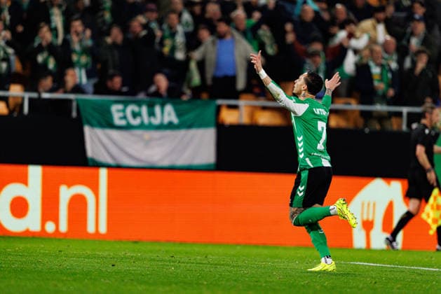 Fußball, EuroLeague, Real Betis Sevilla - Feyenoord Rotterdam #3 Antony seen celebrating after goal during UEFA Europa League game between teams of Real Betis Balompie and Feyenoord Rotterdam (Maciej Rogowski Ball Raw Images) Sevilla Estadio La Cartuja Spain Copyright: xMaciejxRogowskix maciejrogowski_betis_feyenoord_2526-36