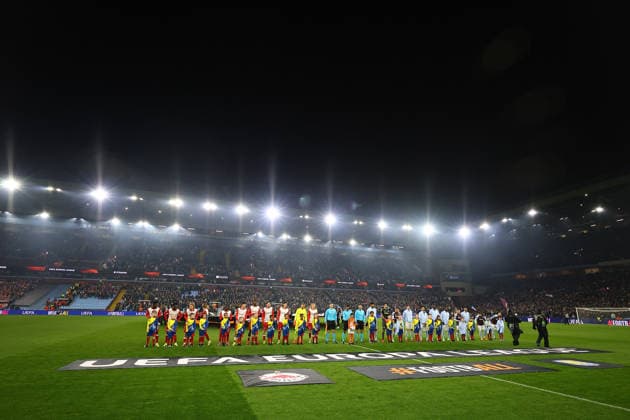 SOCCER - UEFA EL, Aston Villa vs RBS BIRMINGHAM,ENGLAND,29.JAN.26 - SOCCER - UEFA Europa League, Aston Villa FC vs Red Bull Salzburg. Image shows both teams.  GEPAxpictures xMichaelxZemanek