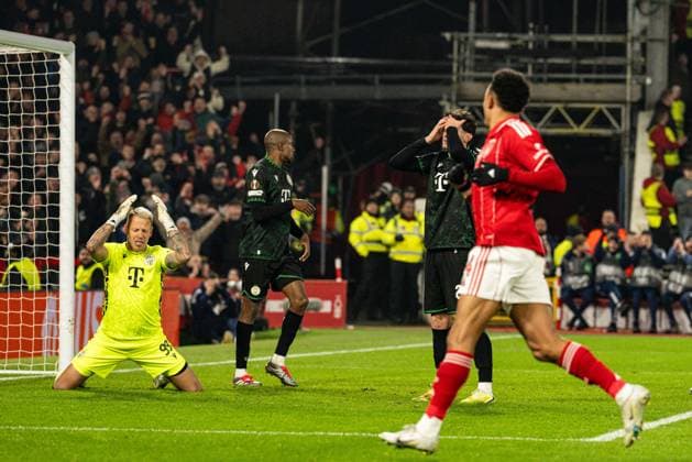 29th January 2026; The City Ground, Nottingham, England; UEFA Europa League Football, Nottingham Forest versus Ferencvarosi; Bence Otvos of Ferencvarosi TC holds his head after scoring an own goal past David Grof in the 17th minute to make the score 1-0  GodfreyxPitt Content restricted for UK based newspaper