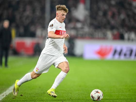 Finn Jeltsch VfB Stuttgart controls the Ball during the UEFA Europa League 2025 26 League Phase MD8 match between VfB Stuttgart and BSC Young Boys at Stuttgart Arena on January 29, 2026 in Stuttgart, Germany Photo by Harry Langer DeFodi Images