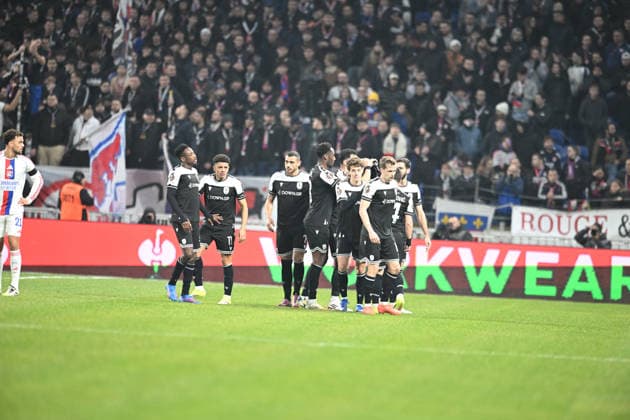 Football : Olympique Lyonnais v PAOK FC - UEFA Europa League 29 01 2026 Georgios Giakoumakis of PAOK socring goal during the UEFA Europa league match between Olympique Lyonnais and PAOK FC at Groupama Stadium Decines Charpieu Lyon France on January 29 2026 LYONFrance  Copyright: xMouradxAllilix