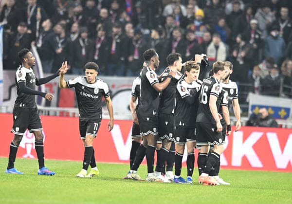 Football : Olympique Lyonnais v PAOK FC - UEFA Europa League 29 01 2026 Georgios Giakoumakis of PAOK socring goal during the UEFA Europa league match between Olympique Lyonnais and PAOK FC at Groupama Stadium Decines Charpieu Lyon France on January 29 2026 LYONFrance  Copyright: xMouradxAllilix
