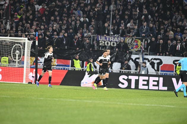 Football : Olympique Lyonnais v PAOK FC - UEFA Europa League 29 01 2026 Georgios Giakoumakis of PAOK socring goal during the UEFA Europa league match between Olympique Lyonnais and PAOK FC at Groupama Stadium Decines Charpieu Lyon France on January 29 2026 LYONFrance  Copyright: xMouradxAllilix