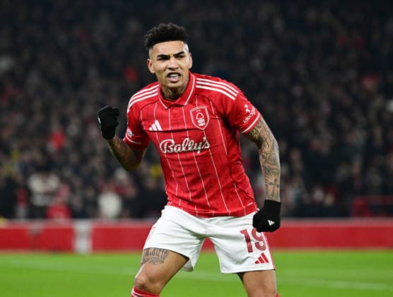 Nottingham, England, 29th January 2026. Igor Jesus of Nottingham Forest celebrates scoring their second goal during the Nottingham Forest vs Ferencvaros UEFA Europa League match at the City Ground, Nottingham. Picture credit should read: Harriet Massey Sportimage EDITORIAL USE ONLY. No use with unauthorised audio, video, data, fixture lists, club league logos or live services. Online in-match use limited to 120 images, no video emulation. No use in betting, games or single club league player publications. SPI_041_HM_Forest_Ferencvaros SPI-4491-0040