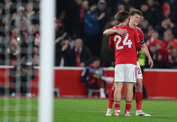 Nottingham Forest v Ferencvarosi TC UEFA Europa League Ryan Yates of Nottingham Forest and James McAtee of Nottingham Forest. celebrates the first goal during the UEFA Europa League match at the City Ground, Nottingham 29 01 2026 UK Newspapers OUT Copyright: xAndyxSumnerx FIL-22875-0030