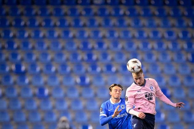 KRC Genk v Malmo - UEFA Europa League GENK, BELGIUM - JANUARY 29 : Smets Matte defender of KRC Genk and Gudjohnsen Daniel forward of Malmo FF during the UEFA Europa League 2025 26 League Phase MD8 match between KRC Genk and Malmo on January 29, 2026 in Genk, Belgium, 29 01 2026  Copyright: xTomasxSiskx