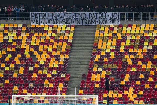 FCSB v Fenerbahce - UEFA Europa League BUCHAREST, ROMANIA - JANUARY 29: FCSB supporters leave the stand behind the goal empty in protest during the UEFA Europa League Matchday 8 match against Fenerbahce at the National Arena in Bucharest, Romania, on January 29, 2026. Arife Karakum Anadolu Bucharest Romania. Editorial use only. Please get in touch for any other usage.  Copyright: x2026xAnadoluxArifexKarakumx