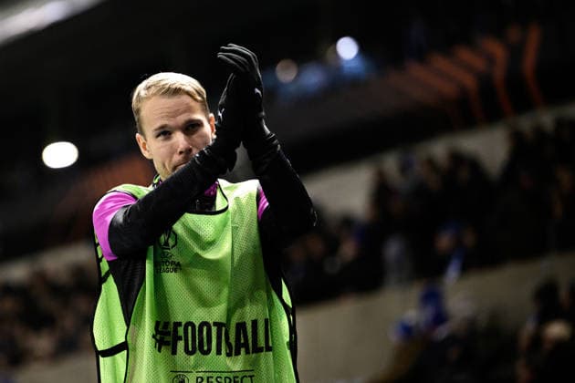 260129 Oscar Lewicki of Malmö FF during the UEFA Europa League football match between KRC Genk and Malmö FF on January 29, 2026 in Genk Photo Simon Hastegard BILDBYRAN kod SH SH0684 fotboll football soccer fotball uefa europa league europa league krc genk malmö ff bbeng  Copyright: SIMONxHASTEGARD BB260129SH046