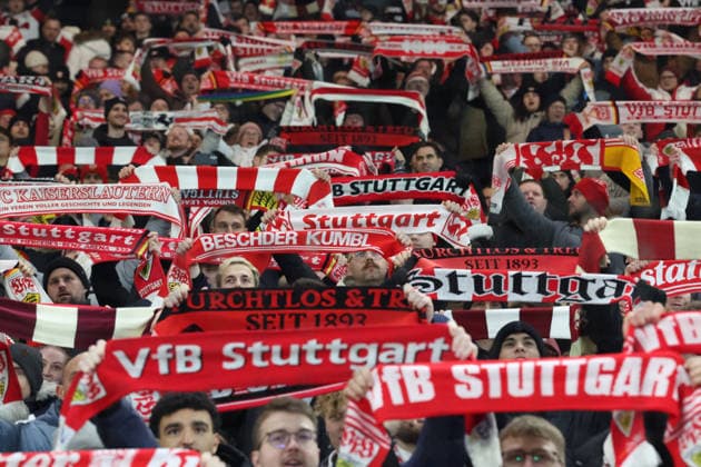 29 01 2026, xrekx, Football UEFA Europa League, VfB Stuttgart Young Boys Bern v l VfB Stuttgart Fans ,Atmosphere, Scarves, Shirt, Flag, Banner, Ultras, Spectators, Visitors, Choreo, Choreography, atmosphere, spectators, Visitors DFL DFB REGULATIONS PROHIBIT ANY USE OF PHOTOGRAPHS as IMAGE SEQUENCES and or QUASI VIDEO Stuttgart