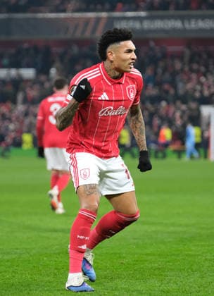 Igor Jesus of Nottingham Forest celebrates his goal in the 21st minute 2-0 during the UEFA Europa league football match between Nottingham Forest and Ferencvaros TC at the City Ground in Nottingham. Copyright: xPaulxBonser SportsxPressxPhotox Sportspressphoto_SPR86745