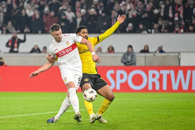Ermedin DemiroviÄ‡ VfB Stuttgart and Daidy Janko BSC Young Boys battle for the ball during the UEFA Europa League 2025 26 League Phase MD8 match between VfB Stuttgart and BSC Young Boys at Stuttgart Arena on January 29, 2026 in Stuttgart, Germany Photo by Harry Langer DeFodi Images
