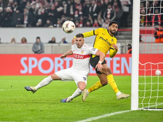 Ermedin DemiroviÄ‡ VfB Stuttgart and Daidy Janko BSC Young Boys battle for the ball during the UEFA Europa League 2025 26 League Phase MD8 match between VfB Stuttgart and BSC Young Boys at Stuttgart Arena on January 29, 2026 in Stuttgart, Germany Photo by Harry Langer DeFodi Images