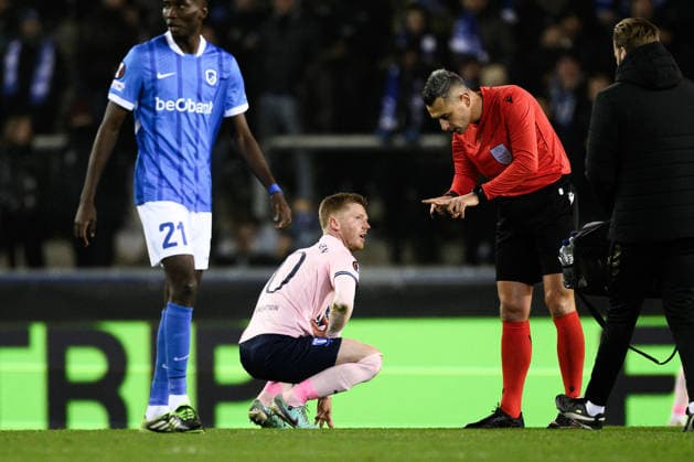 260129 Anders Christiansen of Malmö FF in pain during the UEFA Europa League football match between KRC Genk and Malmö FF on January 29, 2026 in Genk Photo Simon Hastegard BILDBYRAN kod SH SH0684 fotboll football soccer fotball uefa europa league europa league krc genk malmö ff bbeng  Copyright: SIMONxHASTEGARD BB260129SH047