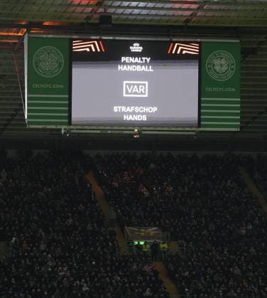 VAR check for possible penalty kick to Celtic. Decision - penalty Celtic. Celtic v Utrecht, UEFA Europa League, Group Stage, Football, Celtic Park, Glasgow, UK - 29 Jan 2026Glasgow Celtic Park United Kingdom EDITORIAL USE ONLY No use with unauthorised audio, video, data, fixture lists, club league logos or live services. Online in-match use limited to 120 images, no video emulation. No use in betting, games or single club league player publications. Copyright: xStuartxWallace Shutterstockx 16445870ak