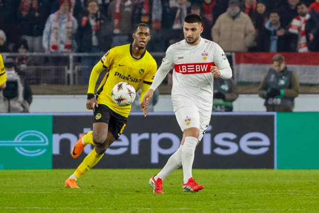Edimilson Fernandes BSC Young Boys, 06 and Deniz Undav VfB Stuttgart, 26 , Germany, Football, UEFA Europa League, Matchday 8, 2025 2026, VfB Stuttgart vs Young Boys Bern, 29 01 2026, Stuttgart MHP Arena Germany Copyright: xGrantxHubbsx