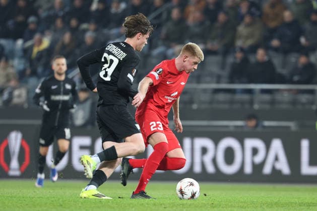 SOCCER - UEFA EL, Sturm vs Brann GRAZ,AUSTRIA,29.JAN.26 - SOCCER - UEFA Europa League, SK Sturm Graz vs SK Brann Bergen. Image shows Luca Weinhandl (Sturm) and Thore Pedersen (Brann).  GEPAxpictures xChrisxBauer