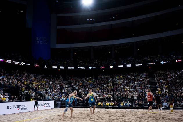 260129 Swedens David Ahman and Jonatan Hellvig cheer during Stockholm Beach 2026 on January 29, 2026 in Stockholm  Copyright: EMMAxWALLSKOG BB260129EW081
