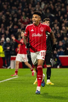 29th January 2026; The City Ground, Nottingham, England; UEFA Europa League Football, Nottingham Forest versus Ferencvarosi; Igor Jesus of Nottingham Forest celebrates scoring in the 21st minute to make the score 2-0  GodfreyxPitt Content restricted for UK based newspaper