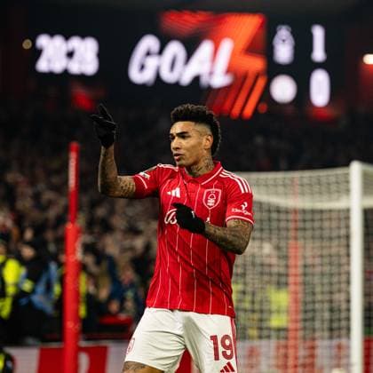 29th January 2026; The City Ground, Nottingham, England; UEFA Europa League Football, Nottingham Forest versus Ferencvarosi; Igor Jesus of Nottingham Forest celebrates scoring in the 21st minute to make the score 2-0  GodfreyxPitt Content restricted for UK based newspaper