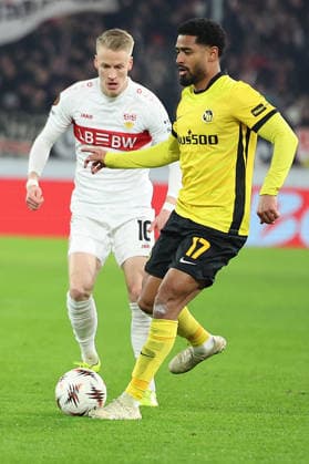 29 01 2026, xrekx, Football UEFA Europa League, VfB Stuttgart Young Boys Bern v l Chris Führich Fuehrich VfB Stuttgart Saidy Janko BSC Young Boys DFL DFB REGULATIONS PROHIBIT ANY USE OF PHOTOGRAPHS as IMAGE SEQUENCES and or QUASI VIDEO Stuttgart