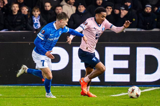 2026-01-29 KRC Genk v Malmo FF - UEFA Europa League 2025 26 League Phase MD8 GENK, BELGIUM - JANUARY 29: Jarne Steuckers of KRC Genk, Theodor Lundbergh of Malmo FF battle for the ball during the UEFA Europa League 2025 26 League Phase MD8 match between KRC Genk and Malmo FF at Cegeka Arena on January 29, 2026 in Genk, Belgium. (Photo by Gabriel Calvino Alonso BSR Agency) Genk Belgium Content not available for redistribution in The Netherlands directly or indirectly through any third parties. Copyright: xBSRxAgencyx