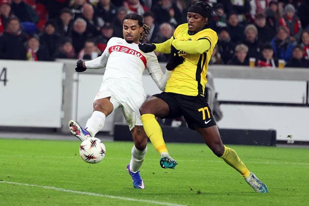 29 01 2026, xrekx, Football UEFA Europa League, VfB Stuttgart Young Boys Bern v l Lorenz Assignon VfB Stuttgart JoÃ l Monteiro BSC Young Boys Zweikampf, Aktion, action, battle for the ball DFL DFB REGULATIONS PROHIBIT ANY USE OF PHOTOGRAPHS as IMAGE SEQUENCES and or QUASI VIDEO Stuttgart